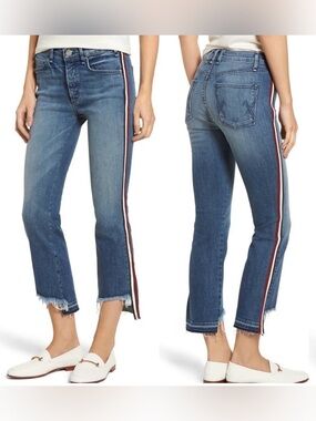 McGuire Denim Anthropologie Ibiza Side Stripe Jeans Mid Rise Frayed Step Hem 27